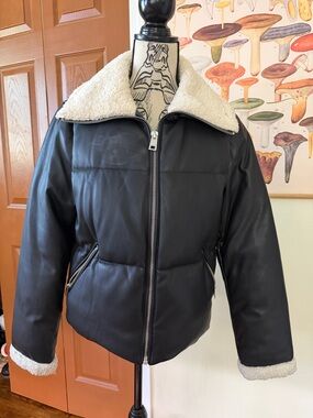 Levi's Black Faux Leather Sherpa-Trim Bomber Jacket